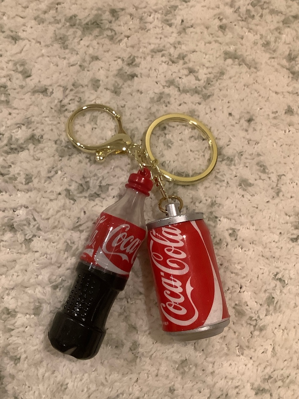 Coca Cola Red Bottle and Can Keychain Set NWT 4.5x2”